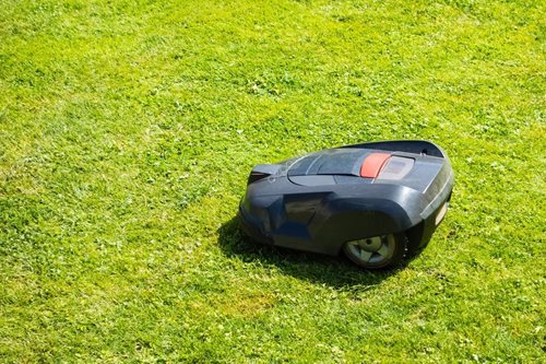 Robotic mower on a lawn