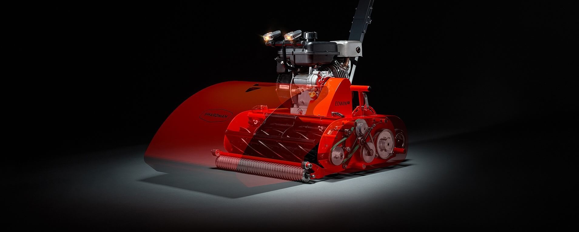 Swardman Edwin 2.1 reel mower on a black background