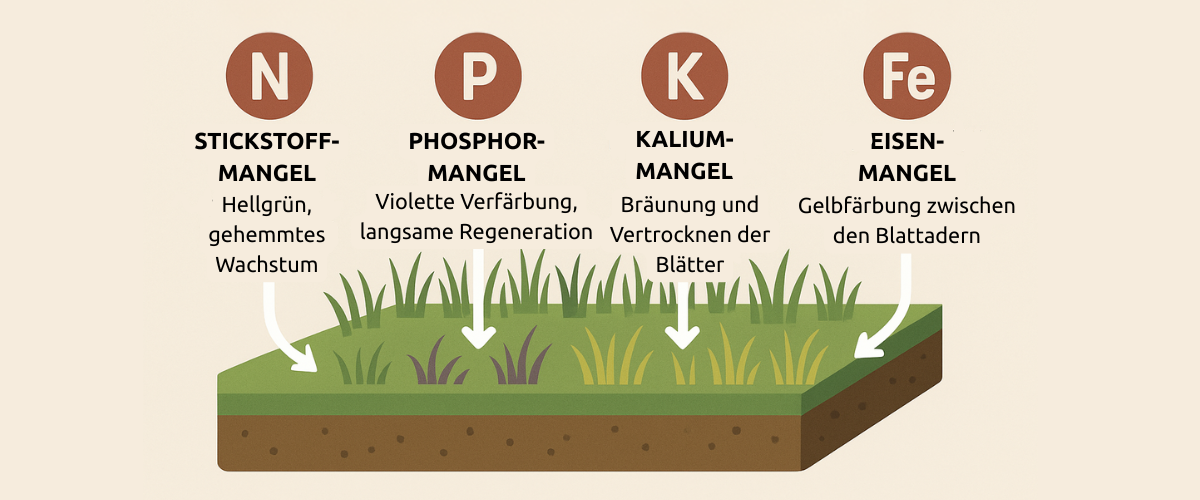 Infografik: Mangel an grundlegenden Nährstoffen im Rasen